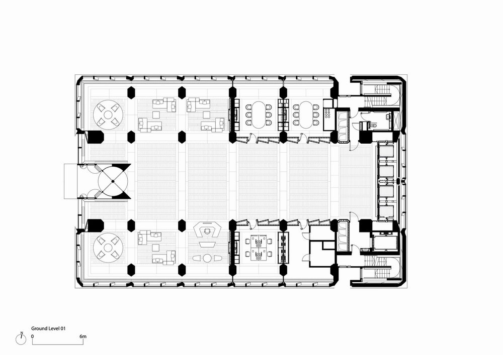 底层平面图 该办公楼内还配备了一个视频会议室,多个小型会议室和会